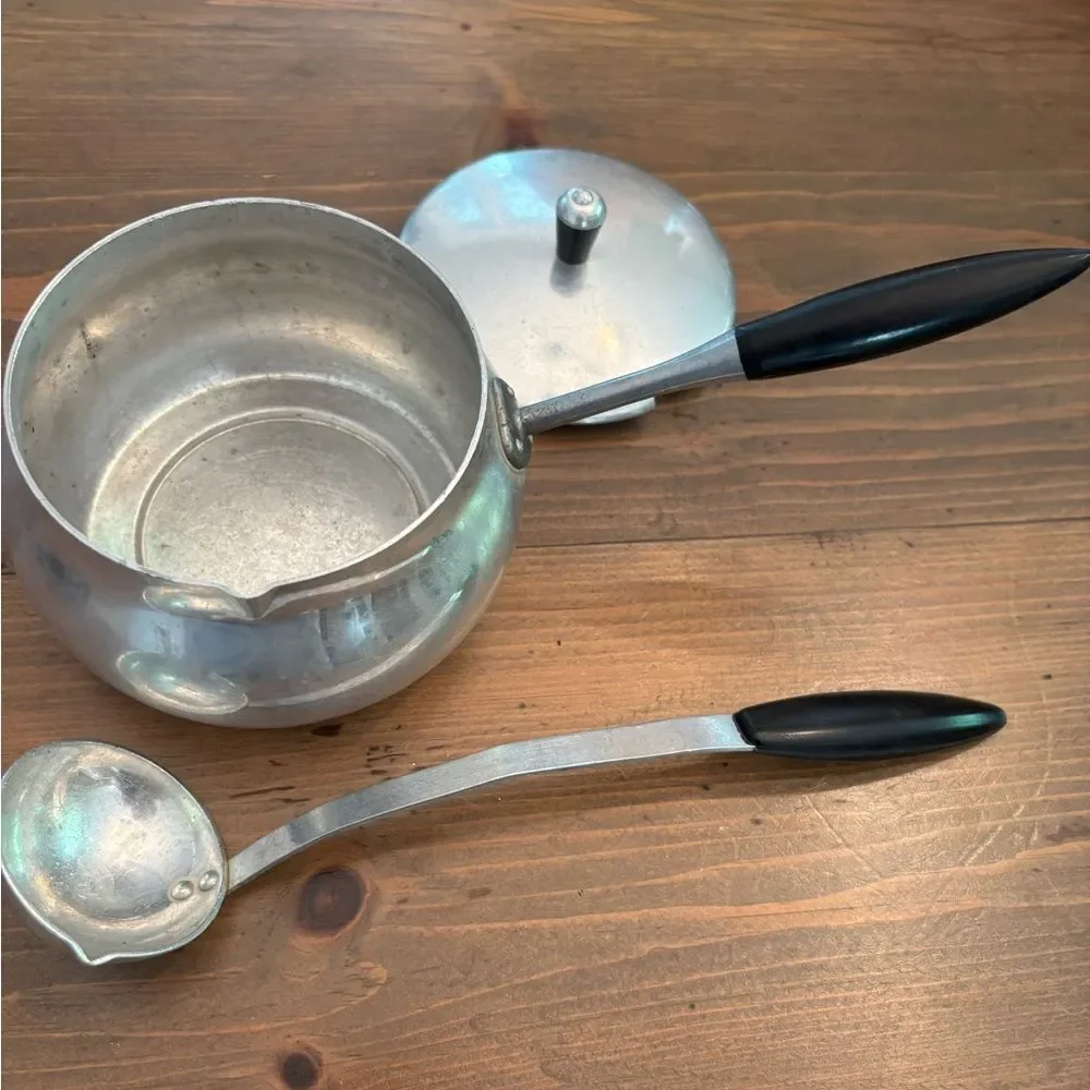VINTAGE 1960S PURALUM ALUMINUM FONDUE POT GRAVY MILK WARMER MELT CHOCOLATE LADLE